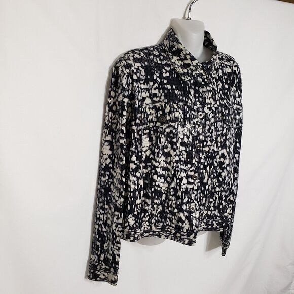 Notations Womens Jacket Medium Black White Button Embellished Pockets Textured - Picture 4 of 11